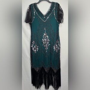 Elegant Teal and Silver Embellished Dress Size XL